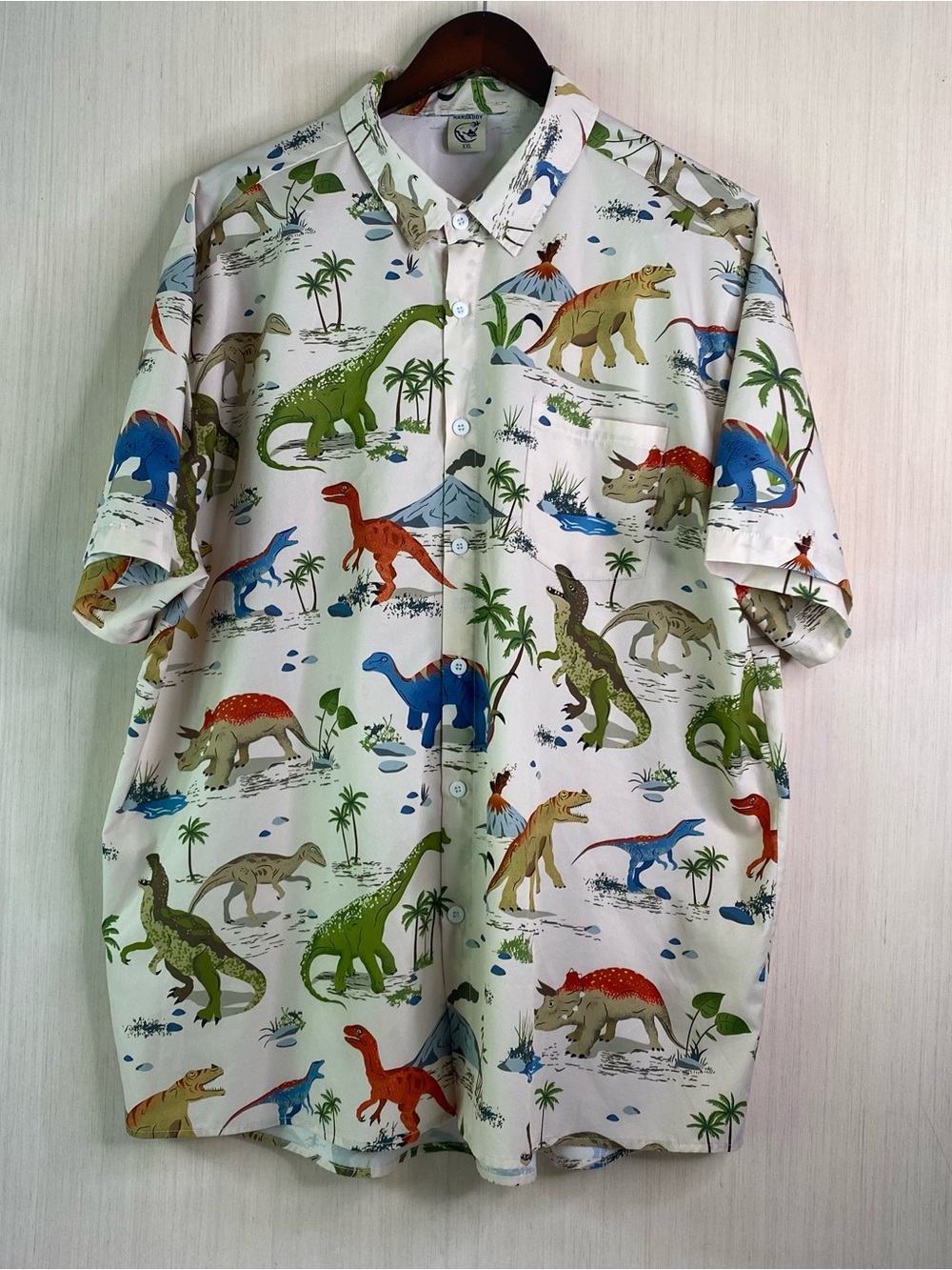 Hardaddy Men’s Hawaiian Short Sleeve Button Up Dinosaur Print Shirt XXL
